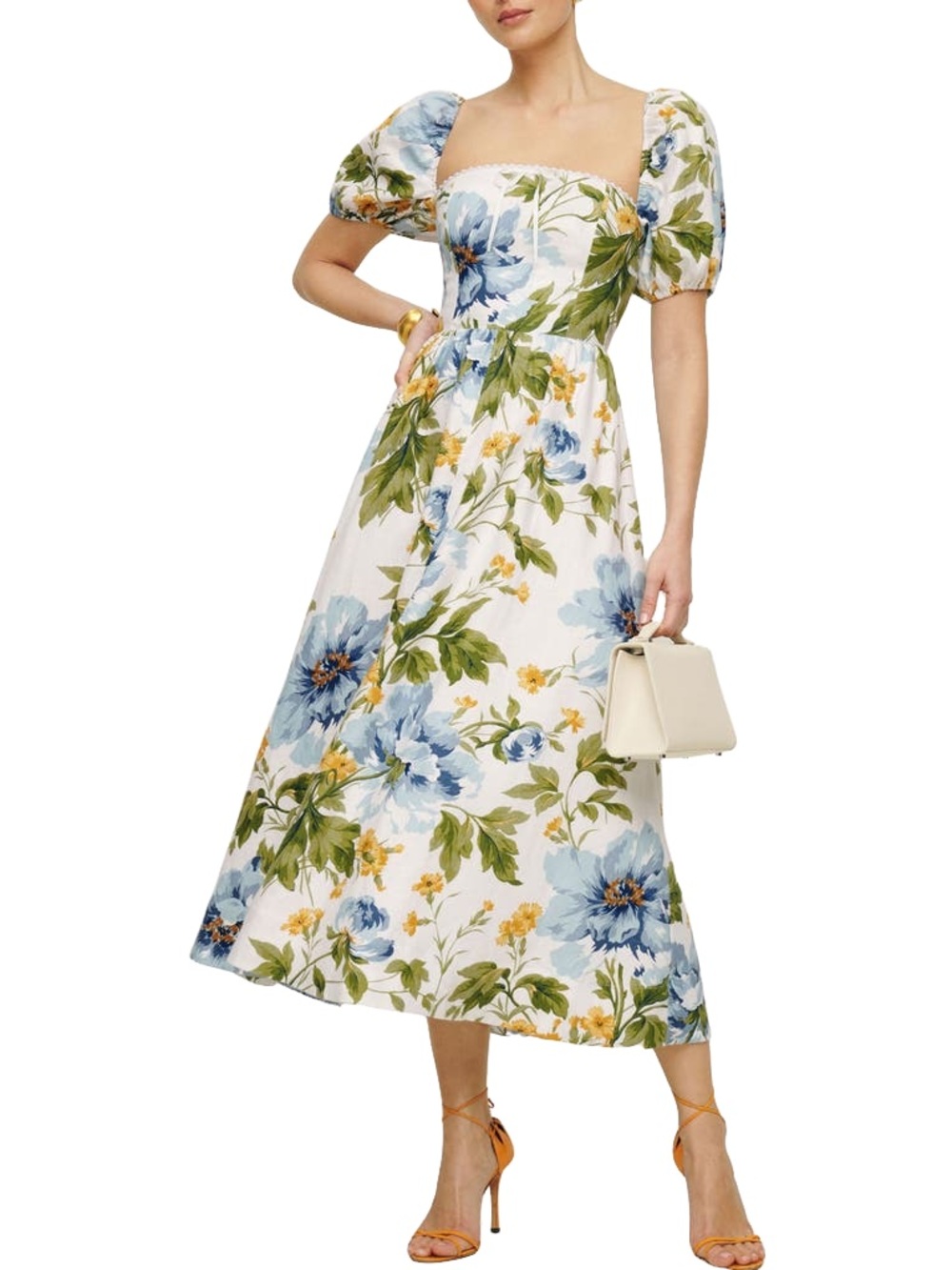 Reformation Marella Floral Midi Linen A-Line Dress botanist print size 12